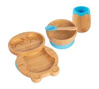 Tiny Dining Ensemble d'alimentation pour bébé d'aspiration en bambou à pingouin - bleu - 4pc