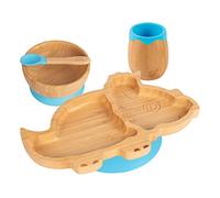 Tiny Dining Ensemble d'alimentation pour bébé d'aspiration en bambou dinosaure - Bleu - 4pc