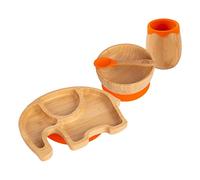Tiny Dining Ensemble d'alimentation pour bébé d'aspiration en bambou éléphant - Orange - 4pc