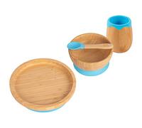Tiny Dining Ensemble d'alimentation pour bébé d'aspiration en bambou rond - bleu - 4pc