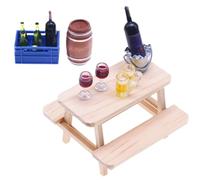 Tiny Home Ensemble de boissons - Kit de mini verres à vin, assortiment de petits paniers cramoisi, petite cave à fût de bière | Vitrine d'ornements pour maison de jeu, jetons de collecte amusants et i