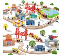 Tiny Land 110 Pièces Circuit Train en Bois Enfant pour Tout-Petits 3-7 Ans | Train en bois pour Garçons et Filles, Compatible avec Toutes les Grandes Marques Rconnues, Fourni avec des Rails de Train