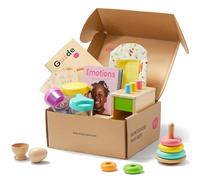 Tiny Land Ensemble de Jouets Montessori 5 en 1 pour Bébés de 10-12 Mois - Jouets Éducatifs en Bois avec Empileur Oscillant, Coupe à Œufs, Set de Boîtes et Sac Froissable