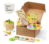 Tiny Land Ensemble de Jouets Montessori pour Bébé de 13-15 Mois - Tambour Bébé, Jeu de Carottes, Assiette à Empiler et Apparier par Couleur, Puzzle d'Appariement par Taille, Livre de Carton Coloré