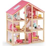 Tiny Land Maison de Poupées en Bois pour Filles - Maison de Poupées en Bois à 6 Chambres, Jouissance DIY avec 31 Accessoires de Meubles, Cadeau Créatif pour Filles de 3+ Ans