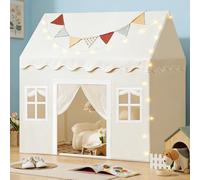Tiny Land Tente de Jeu pour Enfants avec Tapis et 4m Lumières de Chaîne | Cabane Enfant Interieur Exterieur, Tente Enfant Maison, Château de Princesse Tente pour 3 à 13 Ans,133 x90 x136 CM