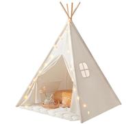 Tiny Land Tipi Enfant Intérieur avec Tapis & Guirlande Lumineuse - Cabane Enfant en Toile pour Chambre Bébé Fille & Garçon, Tente de Jeux Pliable Intérieur/Extérieur, Déco Maison & Cadeau 3 Ans+