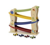 Tiny Love Rampe de Voiture en Bois, Circuit Voiture Enfant en Bois avec 4 Voitures de Course qui Glissent Facilement, Motricité Fine, Développement Cognitif, Design Naturel, Dès 18 Mois, Born To Party