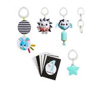 TINY LOVE Set cadeau Jouet musical, Mobile froissé, un Carillon, une Étoile, 4 clips poussettes et 12 cartes étapes, Black & White
