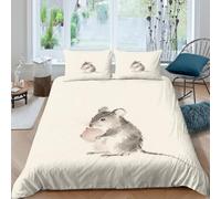 Tiny Mouse Rose Candy Housse de Couette 3 Pieces 3D, Minimal Aquarelle