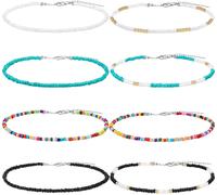 Tiny Pearl Necklace Choker Boho Colourful Rainbow Choker Jewellery Chain For Women And Girls, Adjustable 12-16 Inches (Colour Set Of 1, 8 Pieces), Alloy And Glass,, Alloy And Glass, Pearl
