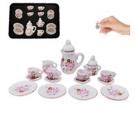 Tiny Tea Set, 15pcs 1:12 Scale Miniature Tea Set, Porcelain Mini Tasses, théière, Assiettes Rose Pattern Dollhouse for Doll House Kitchen Style 3 Miniature