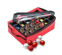 TINY TIM TOTES Boîte de rangement avec couvercle à fermeture éclair avec 48 compartiments individuels et séparateurs pour bulbes de Noël et décorations Rouge
