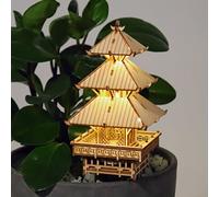 Tiny Treehouses - Temple of Serenity - Kit 3D DIY en Bois avec éclairage LED & Support Plante en Acrylique | 56 pièces | Montage 2-3 h | Dès 15 Ans