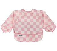Tiny Twinkle Bavoir imperméable à manches longues pour bébé, lavable en machine, résistant aux tiraillements, Carreaux roses, 6-24M