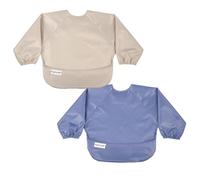 Tiny Twinkle Bavoirs Bébé Anti-Salissures, Lot de 2 - Tablier Étanche pour Diversification Menée par Bébé - Bavoirs à Manches Longues Lavables en Machine (Pervenche Pâte, Petit 6-24 mois)