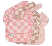 Tiny Twinkle Bavoirs Bébé Anti-Salissures pour les Repas - Tablier Étanche et Essuyable pour Tout-Petit - Pratique pour les Voyages - Sans PFAS, PVC, BPA ni Phtalates - (Lot de 3, Carreaux Fille)