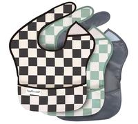 Tiny Twinkle Bavoirs Bébé Anti-Salissures pour les Repas - Tablier Étanche et Essuyable pour Tout-Petit - Pratique pour les Voyages - Sans PFAS, PVC, BPA ni Phtalates - (Lot de 3, Carreaux Garçon)