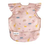 Tiny Twinkle Mess Proof Baby Bib - Waterproof Baby Apron - Machine Washable - PVC, BPA, & Phthalate Free - Great Travel Bib for Baby Eating - Baby Food Bibs (Petite Safari, Small 6-24 Months)