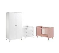 TINY WHITE - Chambre avec lit bébé rose + table à langer + Armoire 2 Portes - VIPACK Blanc G