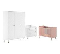 TINY WHITE - Chambre avec lit bébé rose + table à langer + Armoire 3 Portes - VIPACK