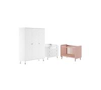 TINY WHITE - Chambre avec lit bébé rose + table à langer + Armoire 3 Portes - Altobuy Blanc G