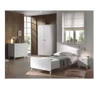 TINY WHITE - Chambre Complète 90x200cm + Armoire 2 Portes - VIPACK Blanc G
