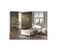 TINY WHITE - Lit 90x200cm + Chevet 2 Tiroirs + Bureau - VIPACK