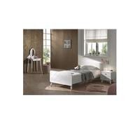 TINY WHITE - Lit 90x200cm + Chevet 2 Tiroirs + Coiffeuse - Altobuy Blanc