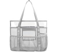 TINYAT Grand sac fourre-tout transparent pour femme, sac de plage en maille transparente avec poche zippée étanche pour les vacances, Gris/906