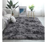 Tinyboy-hbq Grand Tapis de Sol Anti-dérapant Doux et Moelleux à Poils Longs pour intérieur, Salon, Chambre, Chambre d'enfant, pour décoration d'intérieur, Noir et Gris, 200 x 200 cm