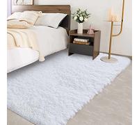 Tinyboy-hbq Grand tapis moderne à poils longs en peluche douce - Antidérapant - pour chambre à coucher, salon, espace de jeu pour enfants (blanc, 185 x 185 cm)