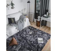 Tinyboy-hbq Tapis Moderne et Doux Tapis de Salon à Poils Longs et Antidérapant (Gris Noir, 80 * 200cm)