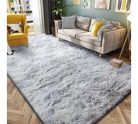 Tinyboy-hbq Tapis pelucheux à poils longs doux et antidérapant pour chambre à coucher, salon, décoration d'intérieur (250 x 300 cm, gris et blanc)