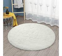Tapis Chambre Rond Moderne Design Tapis Salon Shaggy Poils Longs Ronde Interieur Anti Slip Décor Moderne Ultra Doux De Peluche De Pièce De Maison De Pépinière De Carpettes(Blanc,Diamètre 100cm)