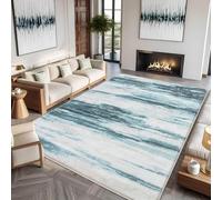 Tinyboy-hbq Tapis Salon Moderne Doux Tapis Chambre à Poils Courts Grand Tapis Antidérapant Motif Rayé (Bleu Abstrait, 200 x 250 cm)