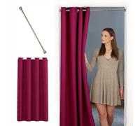 tinycurtains, Rideau de Porte avec Barre télescopique, Montage Facile en 1 Minute sans percer, pour Toutes Les Tailles de Portes Standard (Rideau Bordeaux 210 x 150 cm + Tringle argentée 55-90 cm)
