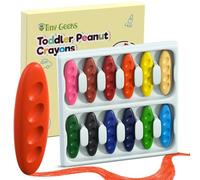 TinyGeeks 12 Crayon Bebe 12 mois + Forme Ergonomique Cacahuète + Crayons Non Toxiques pour Enfants de 1 à 3 Ans | Crayons Lavables pour Enfants de 4 à 8 Ans | Pour Coloriage et Facile à Tenir