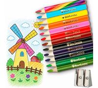 TinyGeeks Jumbo Crayons - 12 Crayons de Couleurs pour Enfant | Prise triangulaire pour la posture & motricité. Avec Crayon Arc-en-ciel & Taille-crayon. Mes premiers crayons bébé