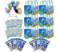 TINYMILLS Ocean Life Lot de 108 sacs à friandises avec poignées, 24 tampons auto-encreurs pour enfants, 12 feuilles d'autocollants, 12 livres de coloriage, 48 crayons)