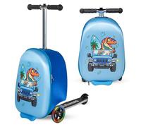 TinyNomad Adventure Valise de trottinette autoportée pour enfants - Bagage de voyage amusant avec trottinette intégrée, roues à DEL et design cabine pour enfants de 5 à 12 ans, rose, Medium, Dinosaure