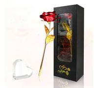 TINYOUTH Rose éternelle en soie plaqué or 24 carats avec boîte cadeau et support pour anniversaire, petite amie, fête des mères, mariage, Noël, anniversaire de mariage