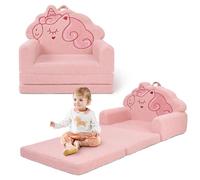 TinyPalsa Canapé convertible 2 en 1 pour enfants, chaise longue pliable, chaise douce et confortable avec joli motif licorne, pas de montage nécessaire avec extra large, tissu polaire Teddy avec