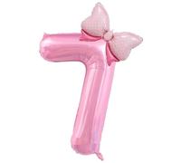 tinysiry Ballons roses de 40 pouces, ballons d'anniversaire à grand nombre avec paille gonflable, décorations en forme nœud papillon film d'aluminium rose pour décor sept