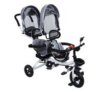 tinysiry Tricycle de Tricycle d'enfants en Tandem avec canopée Sunshade, Poussette à Double siège Trike Une poignée Cloche, des tricycles pour bébés Anti-Chocs Les Enfants 2 8 Gris