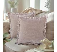 TINYSUN Lot de 2 Housses de Coussin décoratives festonnées avec Motif festonné brodé des Deux côtés en Chenille de qualité supérieure pour Salon, canapé, lit (Rose poussiéreux, 45,7 x 45,7 cm)