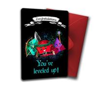 TinyTami Carte d'anniversaire avec inscription « Congratulations You've Leveled Up Fantasy » avec enveloppe rouge