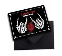 TinyTami Carte de Saint-Valentin Heavy Metal « I love you heavy much » pour les têtes en métal, les rockeurs, gothiques et autres anniversaires avec enveloppe noire