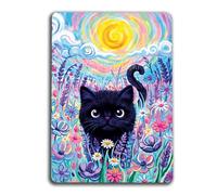 TinyTami Carte postale au motif de chat noir mignon de Van Gogh, style Van Cat prairie fleurie au format A6, brillante avec coins arrondis, avec enveloppe violette
