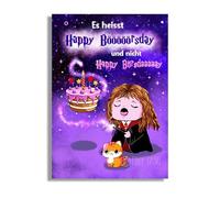 TinyTami Carte postale d'anniversaire magique Magie Écolière Hermione avec baguette magique et chat mignon 450 g/m² Premium Brillant 10 x 15 cm Carte d'anniversaire fantaisie